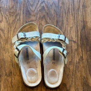 Cushionaire Women's Braided Double-Buckle Sandals in Beige